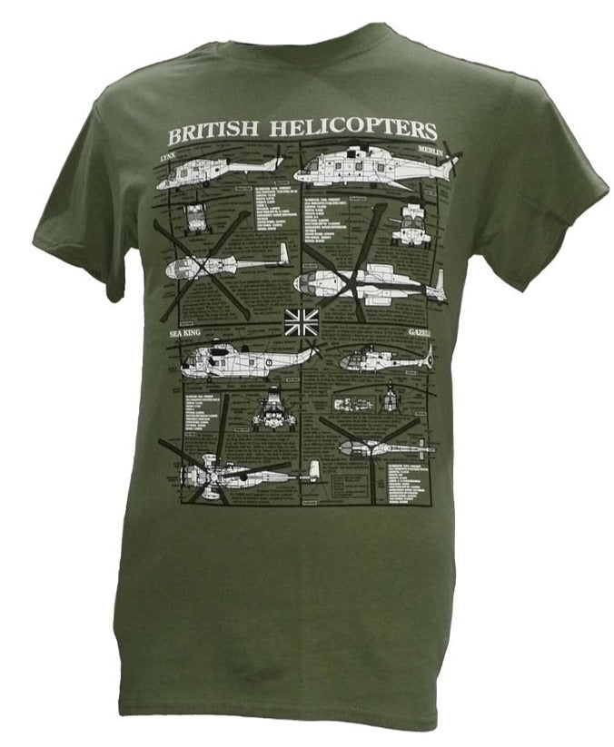 British Helicopters Lynx Merlin Sea King Gazelle Blueprint Design T Shirt