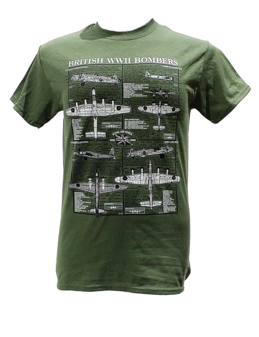WWII British Bombers Avro Lancaster Bristol Blenheim Handley Page Halifax Vickers Wellington RAF Blueprint Design T-shirt