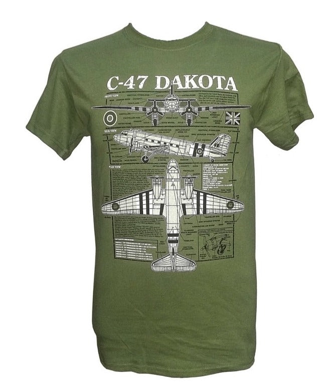Douglas DC 3 Dakota C-47 USAF RAF WW2 Transporter Troop Carrier Skytrain Blueprint Design T Shirt