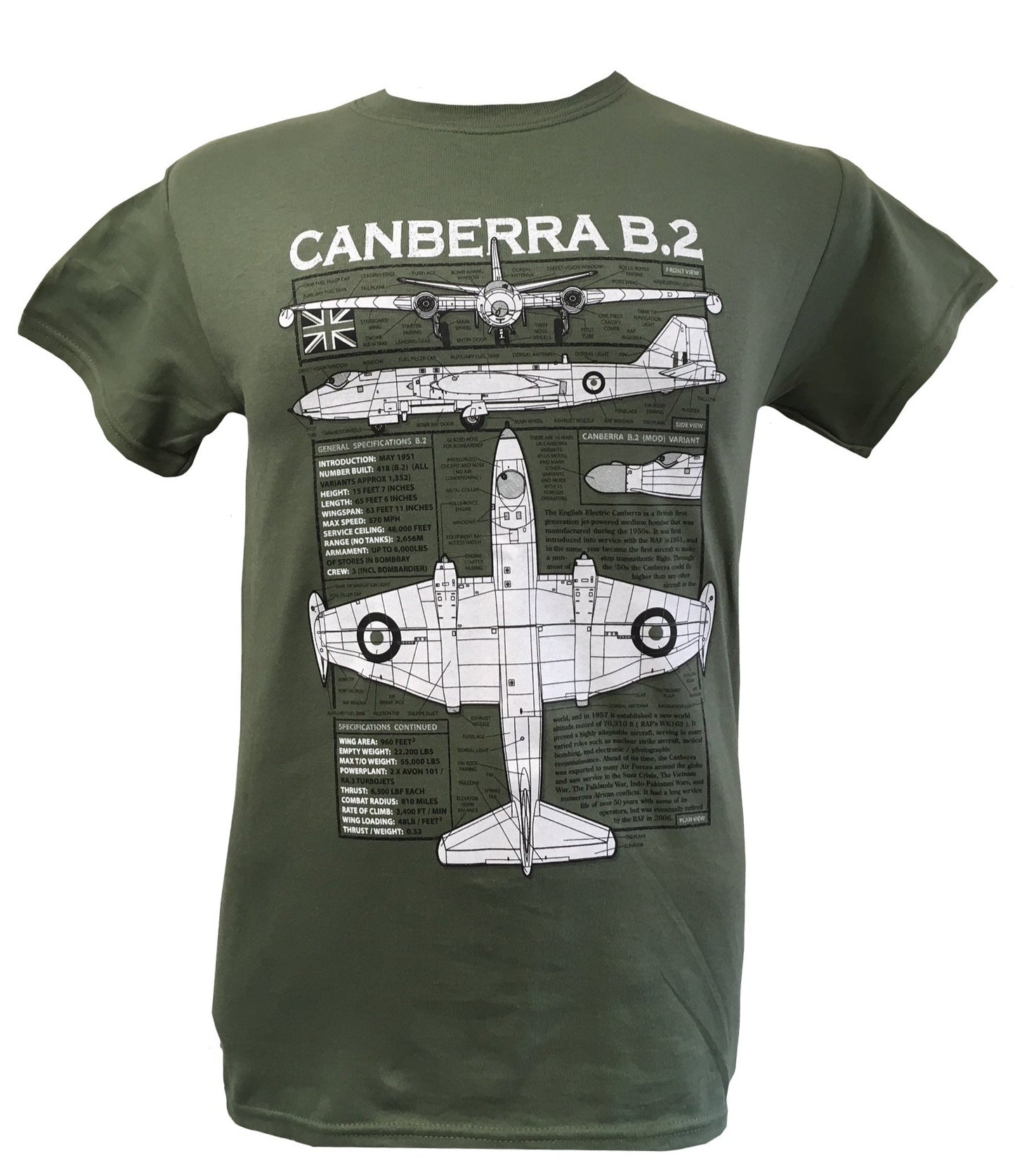 English Electric Canberra RAF Military Aircraft Blueprint Design T Shirt