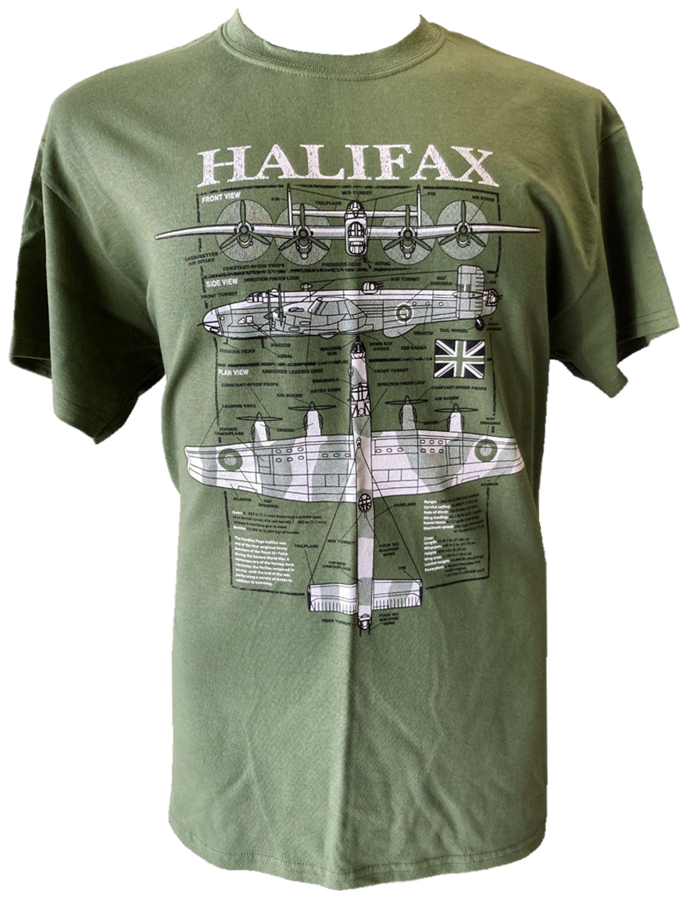 Handley Page Halifax WW2 RAF Bomber Aircraft Blueprint Design T Shirt