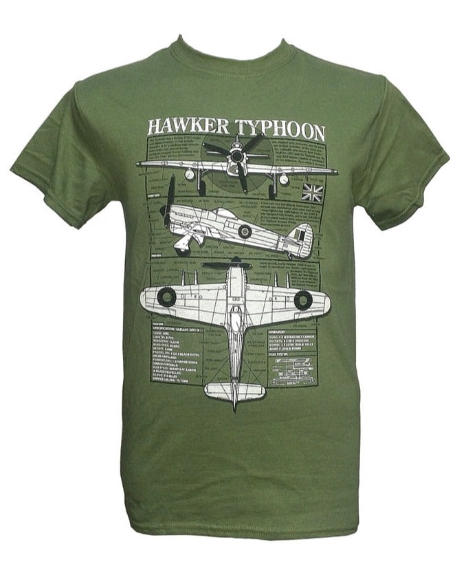 Hawker Typhoon Tiffy RAF WW2 Fighter Bomber Aircraft Blueprint Design T Shirt