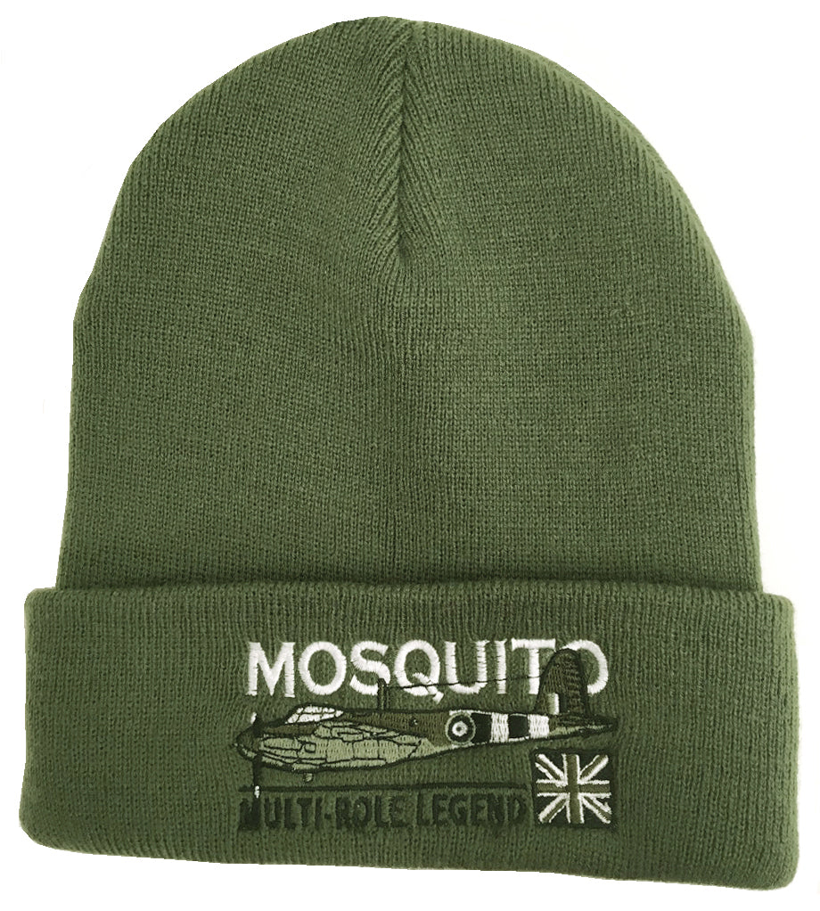 de Havilland DH 98 Mosquito RAF RCAF RAAF USAF WW11 Multirole Fighter Bomber Aircraft Embroidered Black Green Beanie Hat