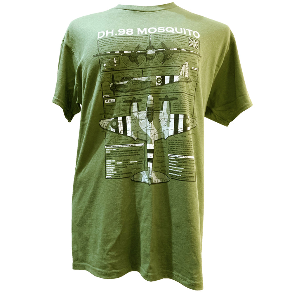 de Havilland DH 98 Mosquito WW2 RAF Fighter Bomber Aircraft Blueprint Design T Shirt