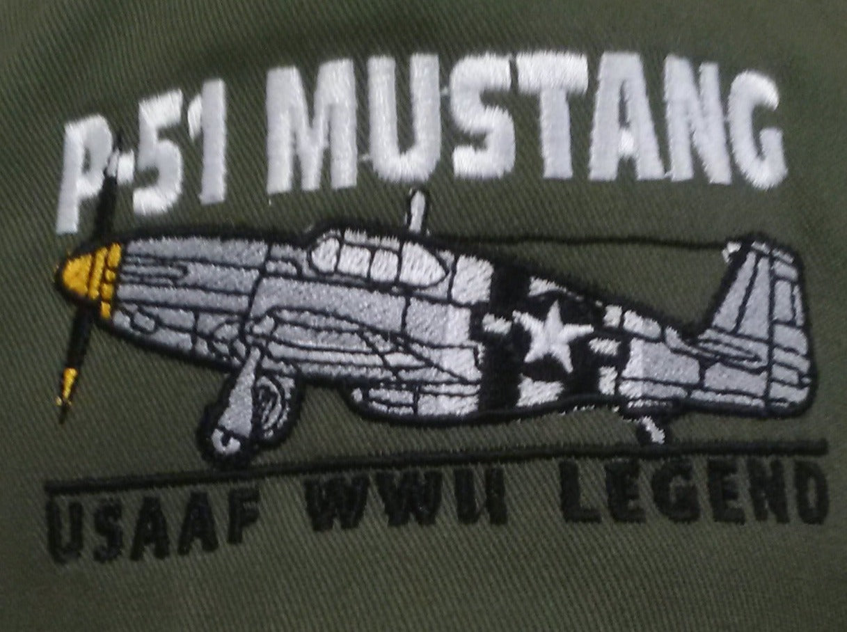 North American Aviation P 51 Mustang USAA RAF RNZAF RCAF WW2 Fighter Bomber Aircraft Embroidered Green Adjustable Baseball Cap