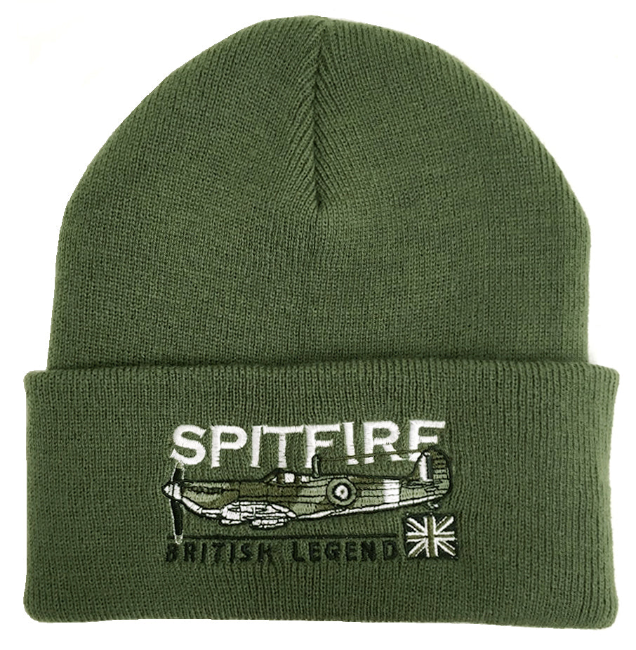 Supermarine Spitfire RAF Battle Of Britain WW2 Fighter Aircraft Embroidered Black Green Beanie Hat