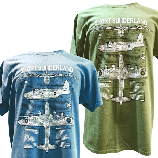 Short S 25 Sunderland RAF Flying Boat Bomber Aircraft Blueprint Design T Shirt