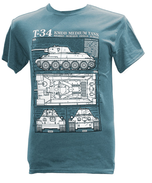 Soviet T 34 WW2 Medium Tank Blueprint Design T Shirt