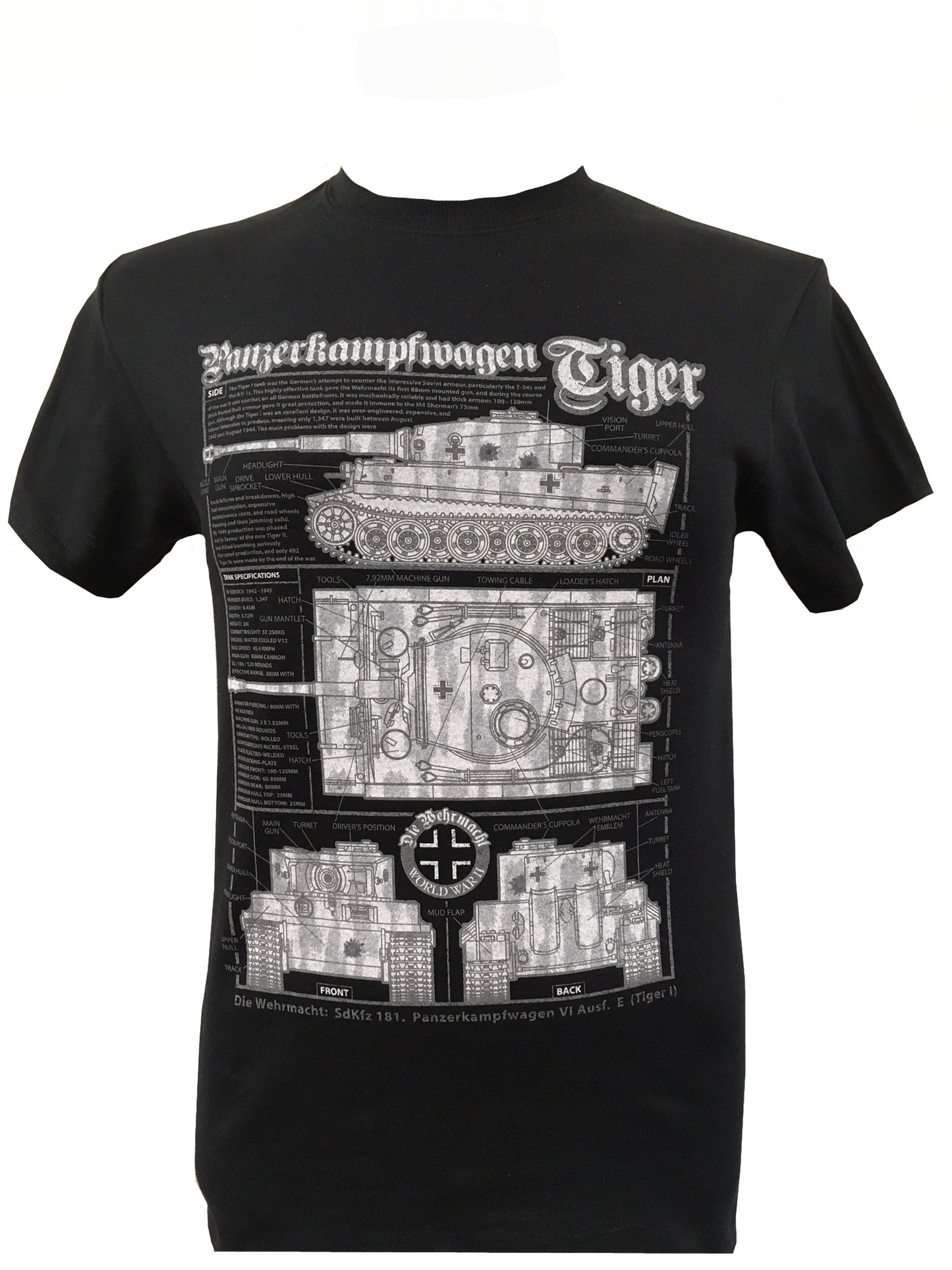 German Panzerkampfwagen WW2 Tiger 1 Tank Blueprint Design T-shirt