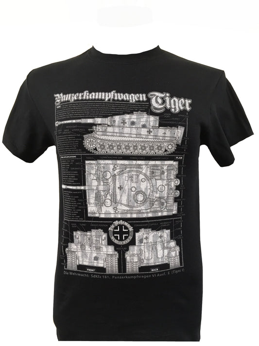 German Panzerkampfwagen WW2 Tiger 1 Tank Blueprint Design T-shirt