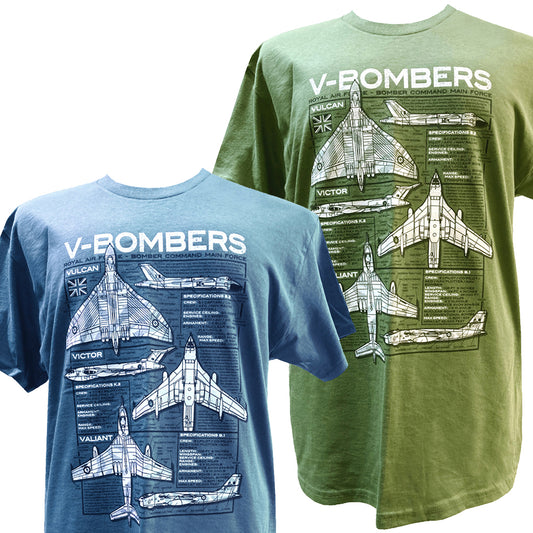 V Bombers Avro Vulcan Vickers Valliant Handley Page Victor Bomber Aircraft Blueprint Design T-shirt