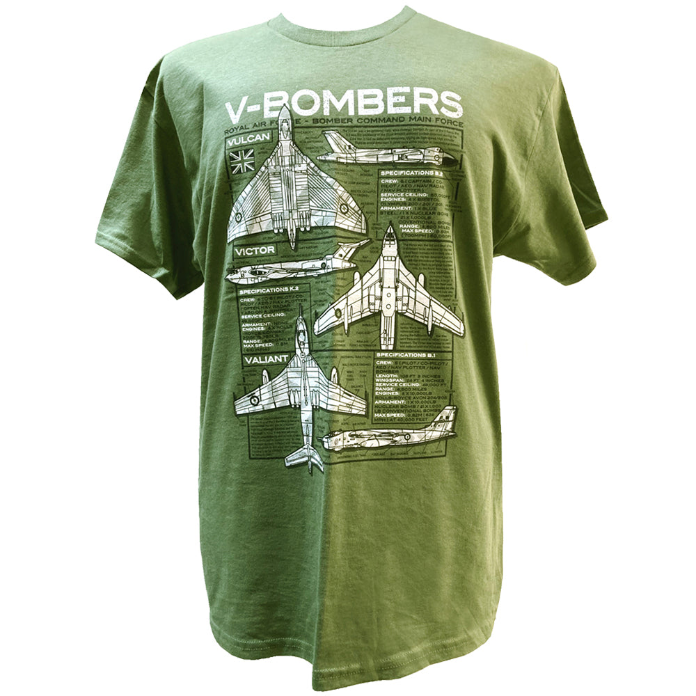 V Bombers Avro Vulcan Vickers Valliant Handley Page Victor Bomber Aircraft Blueprint Design T-shirt