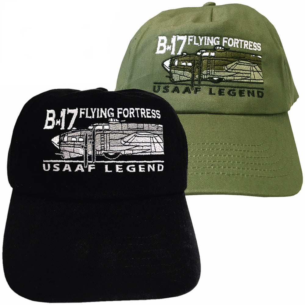 B 17 Flying Fortress USAF RAF WW2 Four Engine Heavy Bomber Aircraft Embroidered Green Black Adjustable Baseball Cap