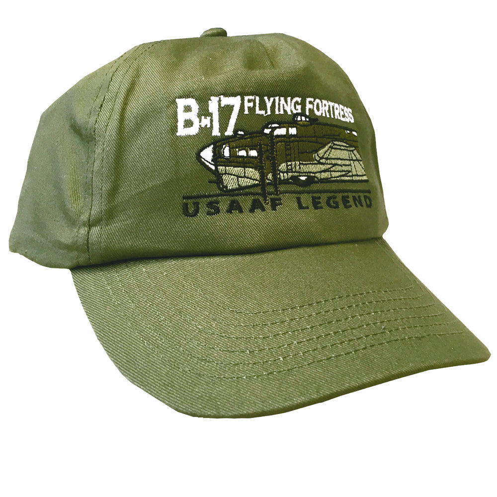 B 17 Flying Fortress USAF RAF WW2 Four Engine Heavy Bomber Aircraft Embroidered Green Black Adjustable Baseball Cap