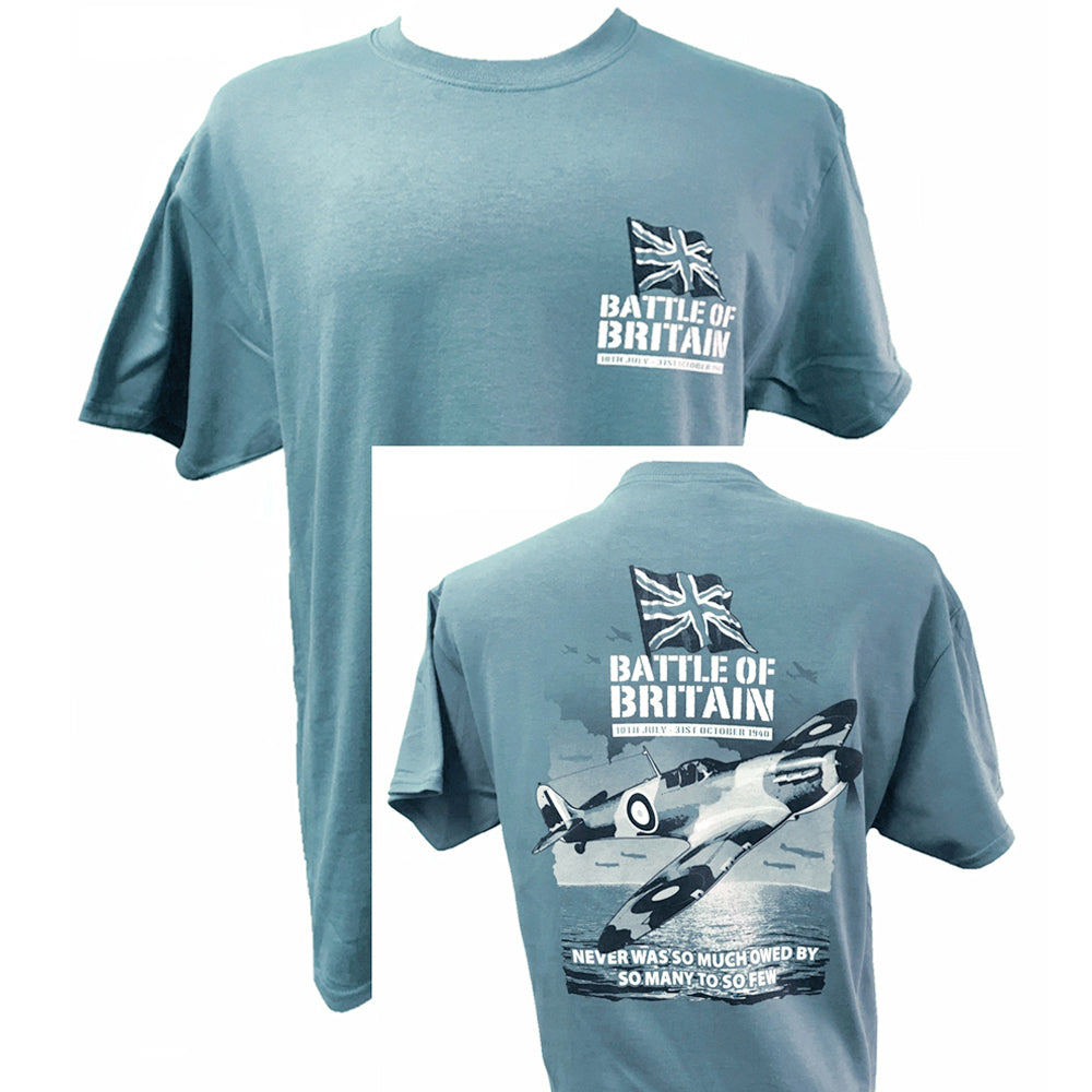 Battle Of Britain Supermarine Spitfire RAF Aircraft Action Scene front back print T Shirt