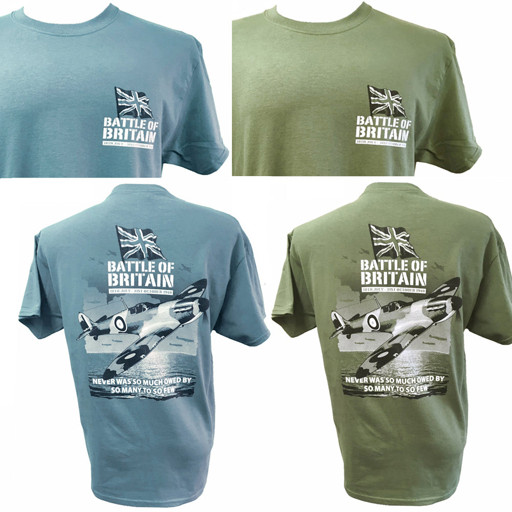 Battle Of Britain Supermarine Spitfire RAF Aircraft Action Scene front back print T Shirt