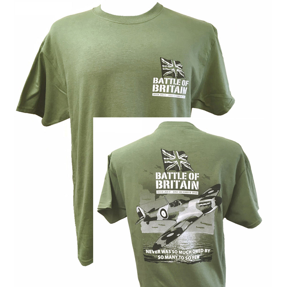 Battle Of Britain Supermarine Spitfire RAF Aircraft Action Scene front back print T Shirt