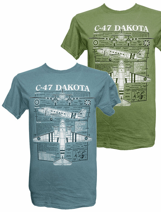 Douglas DC 3 Dakota C-47 USAF RAF WW2 Transporter Troop Carrier Skytrain Blueprint Design T Shirt