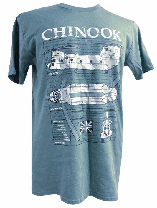 Chinook CH 47 British Army Helicopter Blueprint Design T Shirt
