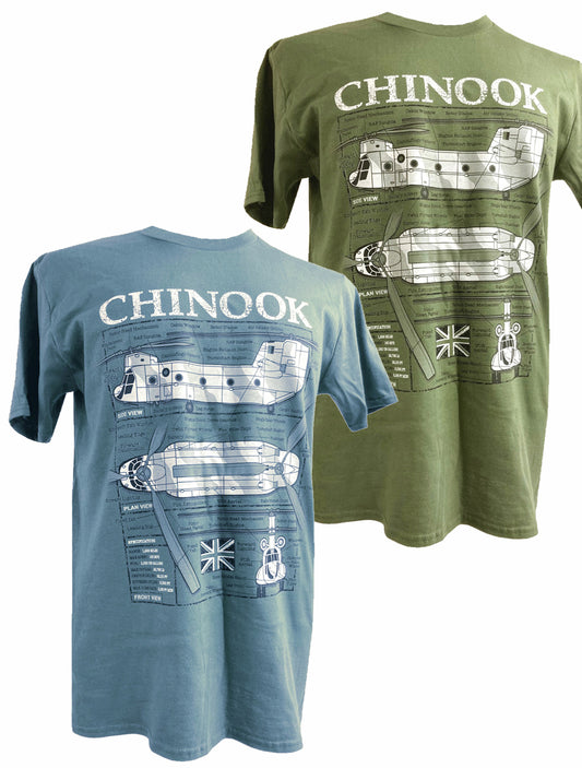 Chinook CH 47 British Army Helicopter Blueprint Design T Shirt