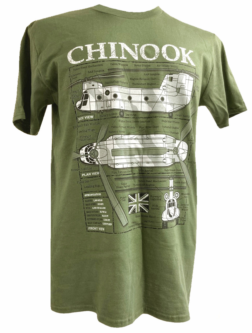 Chinook CH 47 British Army Helicopter Blueprint Design T Shirt