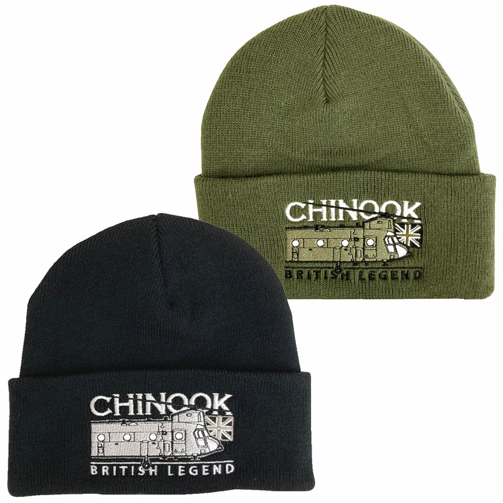 CH 47 Chinook Military Twin Engine Heavy Lifting Transport Helicopter Embroidered Black Green Beanie Hat