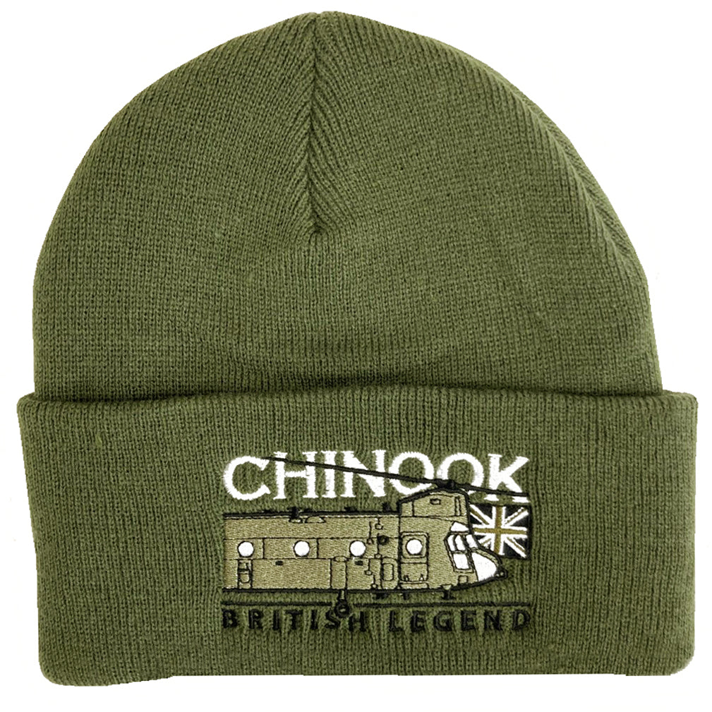 CH 47 Chinook Military Twin Engine Heavy Lifting Transport Helicopter Embroidered Black Green Beanie Hat