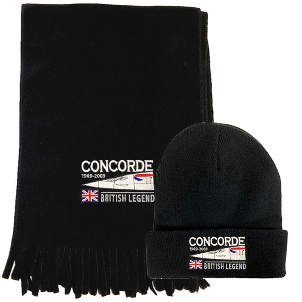 BACs Concorde Supersonic Passenger Jet Scarf Beanie Bundle