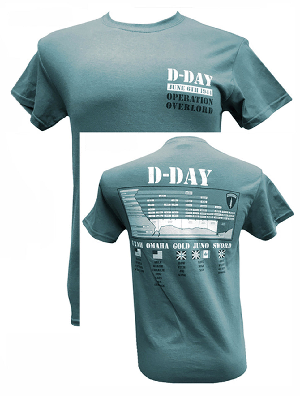 D-DAY LANDINGS June 6th 1944 Utah Omaha Gold Juno Sword Beaches Motif Back Print T Shirt