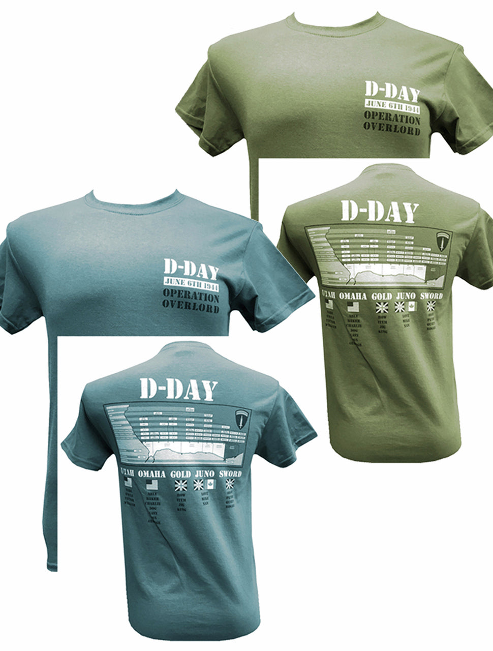 D-DAY LANDINGS June 6th 1944 Utah Omaha Gold Juno Sword Beaches Motif Back Print T Shirt