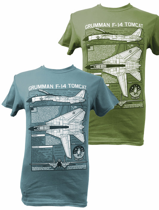 Grumman F 14 Tomcat US Navy Swing wing Aircraft  Blueprint Design T Shirt