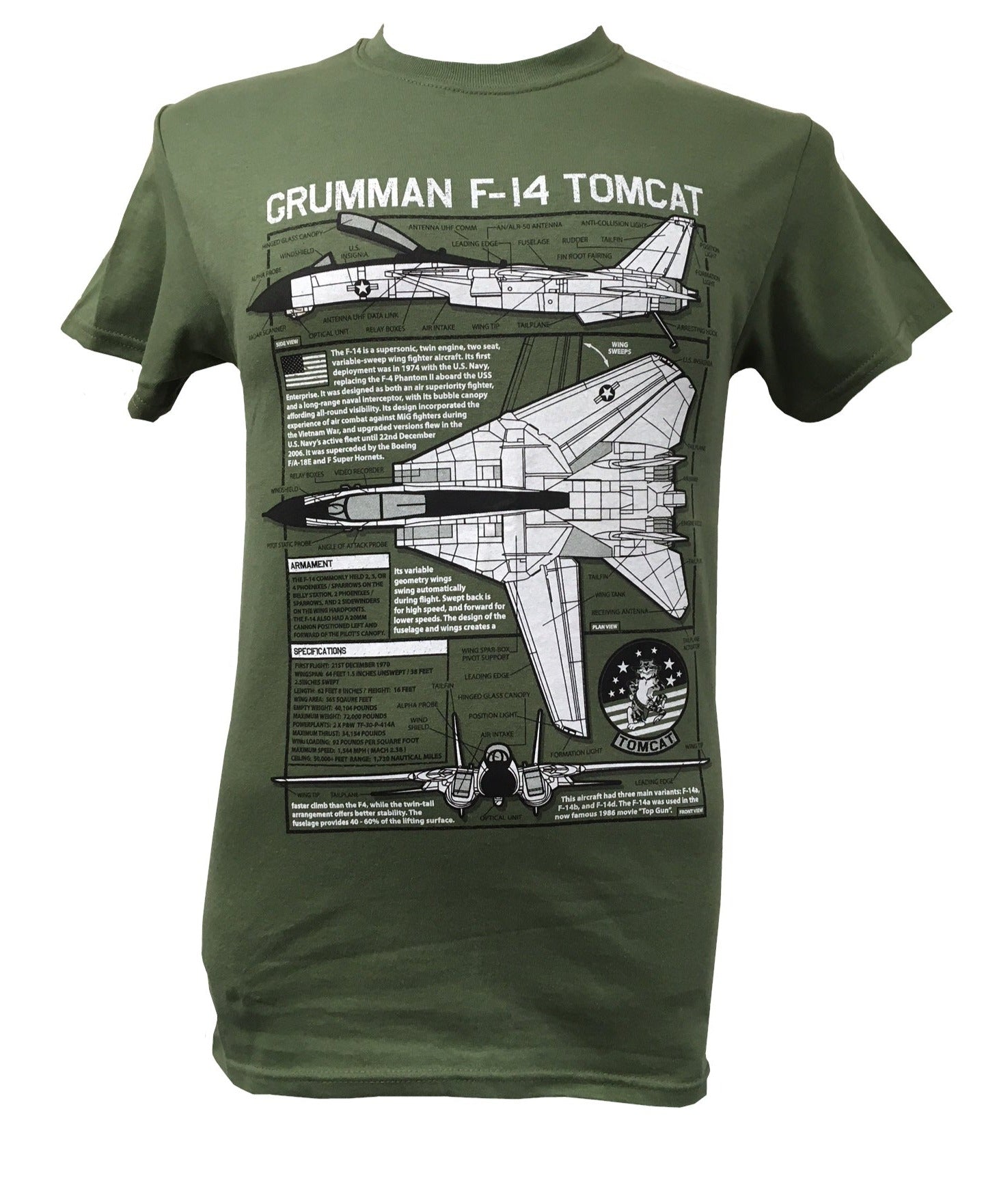Grumman F 14 Tomcat US Navy Swing wing Aircraft Blueprint Design T Shirt