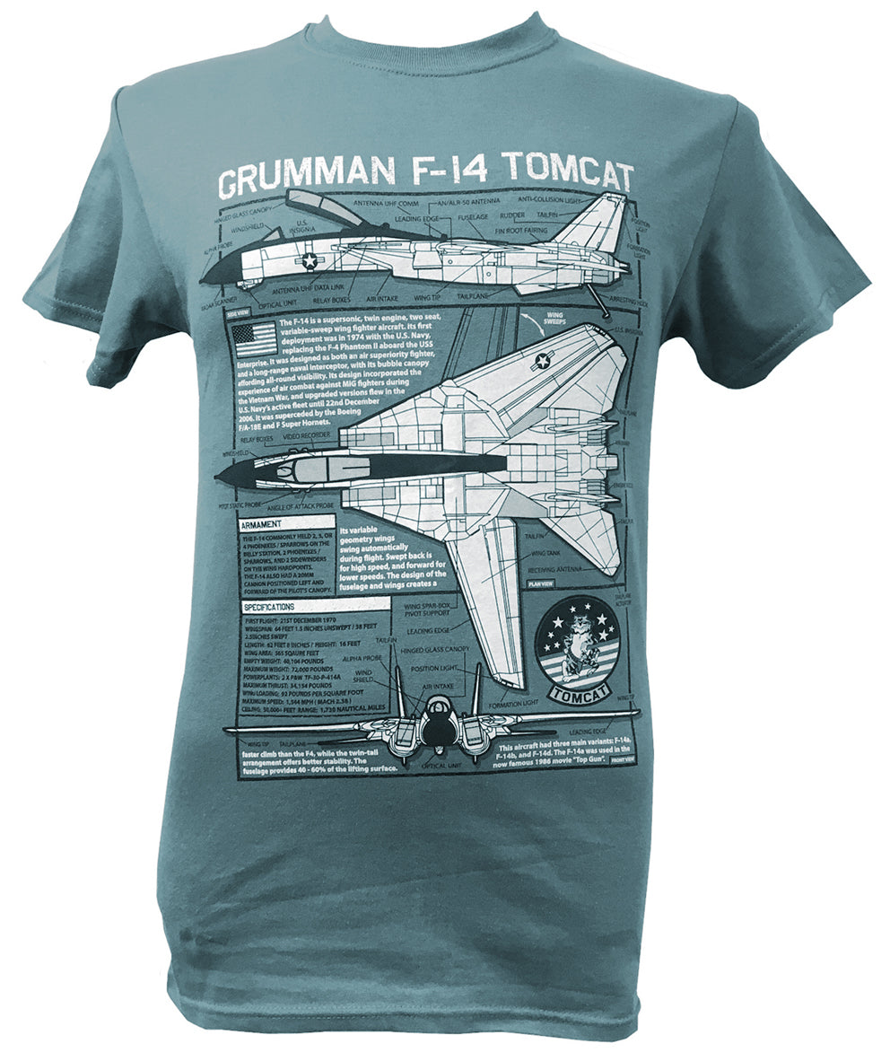 Grumman F 14 Tomcat US Navy Swing wing Aircraft Blueprint Design T Shirt
