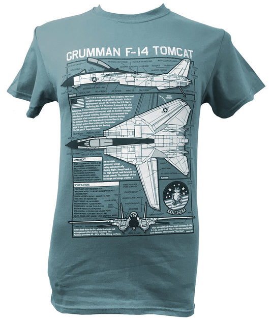 Grumman F 14 Tomcat US Navy Swing wing Aircraft  Blueprint Design T Shirt