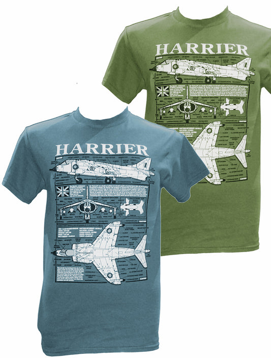 Hawker Siddeley Harrier Jump Jet RAF Military Aircraft Blueprint Design T Shirt