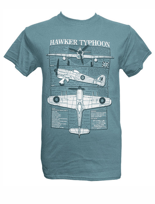 Hawker Typhoon Tiffy RAF WW2 Fighter Bomber Aircraft Blueprint Design T Shirt