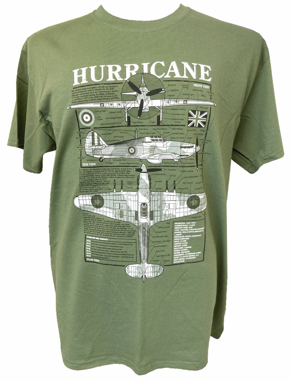 Hawker Hurricane RAF WW2 Battle Of Britain Blueprint Design T Shirt