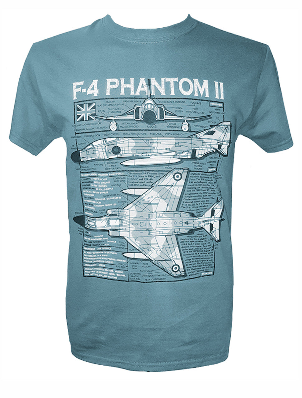 McDonnell Douglas F-4 Phantom II RAF Military Blueprint Design T Shirt