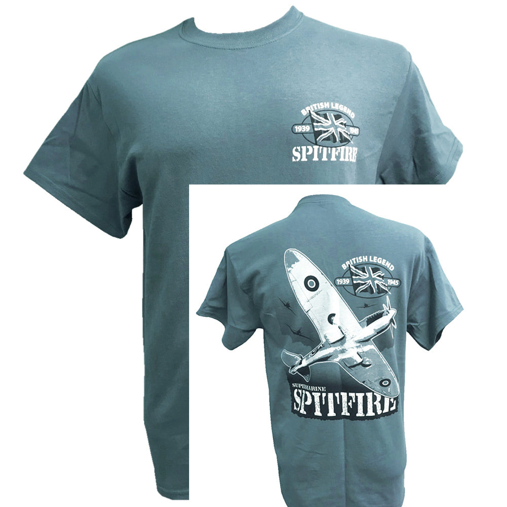 Supermarine Spitfire Battle Of Britain WW2 RAF Action Front Back Print T Shirt