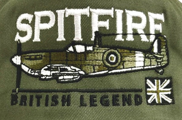 Supermarine Spitfire RAF WW11 Battle Of Britain Fighter Aircraft Embroidered Black Green Adjustable Baseball Cap
