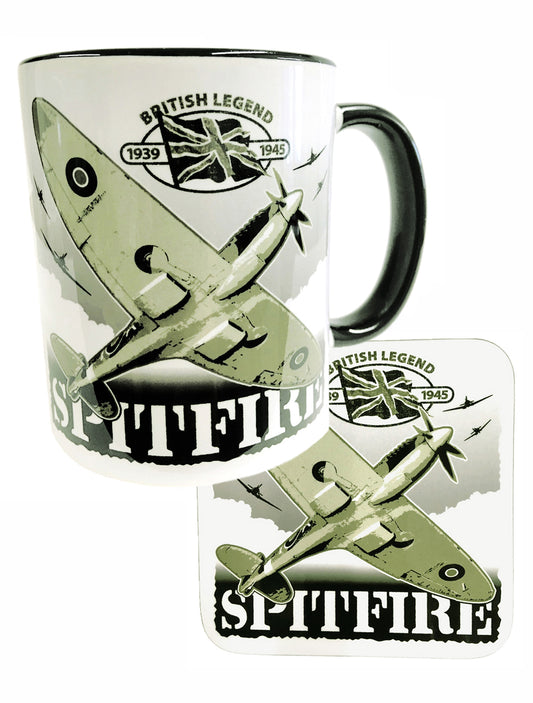Supermarine Spitfire RAF Battle Of Britain WW2 Fighter Aircraft Action Mug Coaster