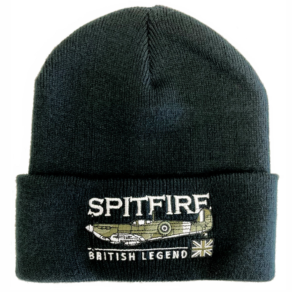 Supermarine Spitfire RAF Battle Of Britain WW2 Fighter Aircraft Embroidered Black Green Beanie Hat