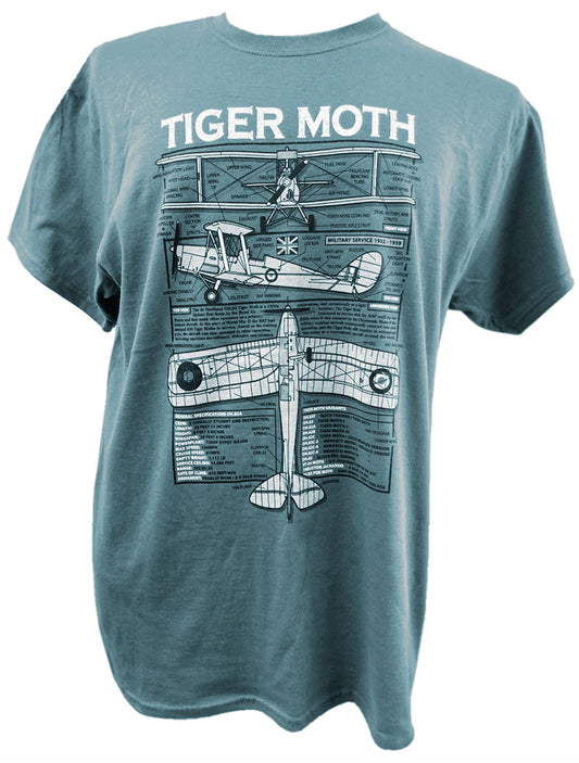 de Havilland DH 82 Tiger Moth RAF Trainer Aircraft Blueprint Design T Shirt