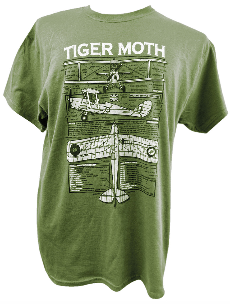 de Havilland DH 82 Tiger Moth RAF Trainer Aircraft Blueprint Design T Shirt