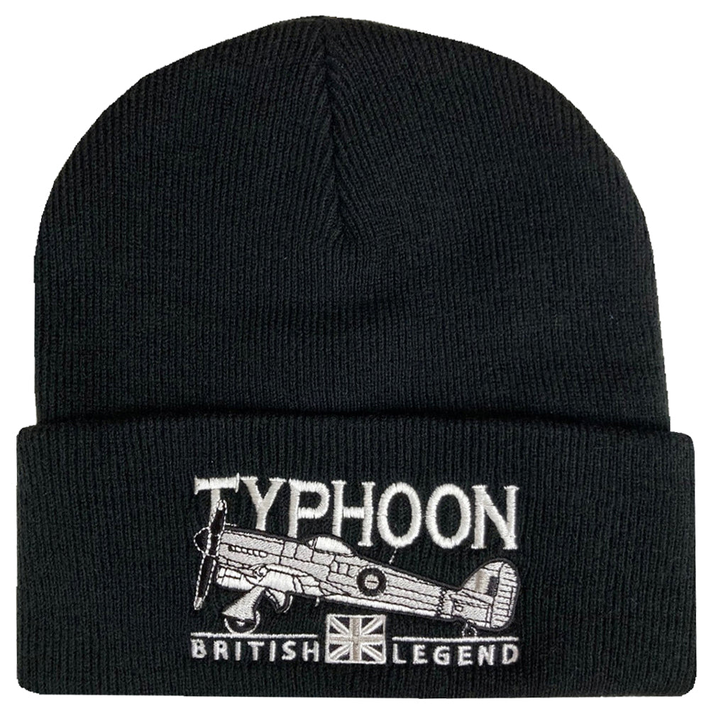 Hawker Typhoon WW2 Fighter Bomber Aircraft Embroidered Black Beanie Hat