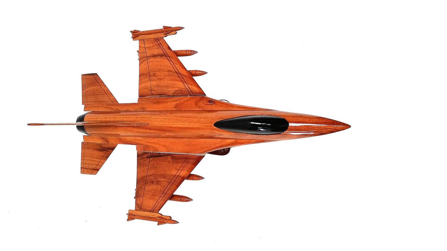 General Dynamics F-16 USAF Fighting Falcon Supersonic Multirole Aircraft Wooden Executive Desktop Model.