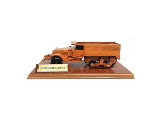 American Half-Track - United States Army personnel vehicle on a Wooden Plinth.