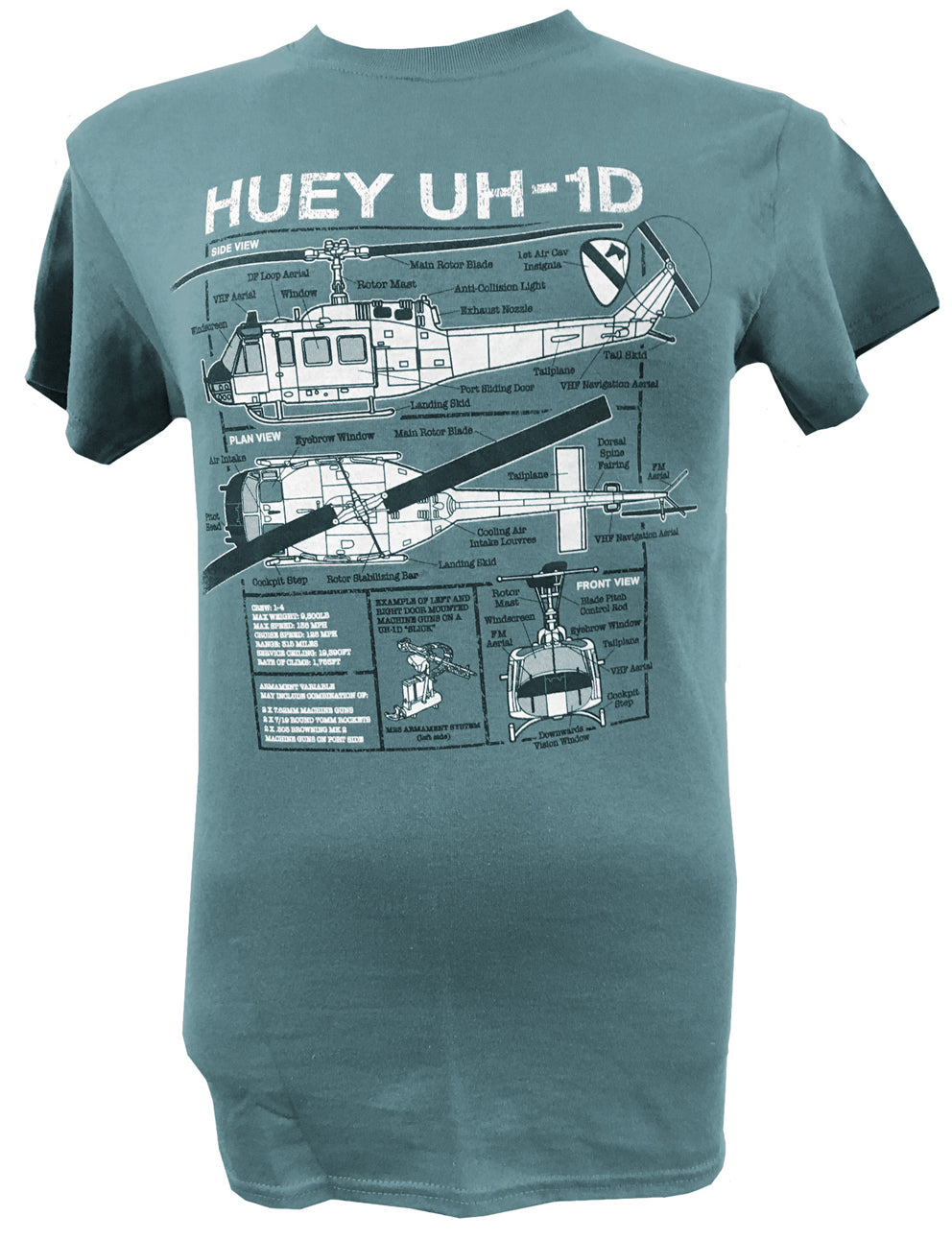 Bell UH-1 Iroquois Huey Helicopter (Blueprint Design) T-shirt