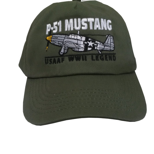 North American Aviation P 51 Mustang USAA RAF RNZAF RCAF WW2 Fighter Bomber Aircraft Embroidered Green Adjustable Baseball Cap