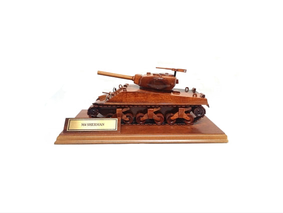 M4 Sherman WW2 Tank On A Wooden Plinth.